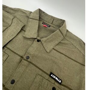 Airwalk Button Up Shirt Mens 3XL Green Striped Short Sleeve Workwear Skater